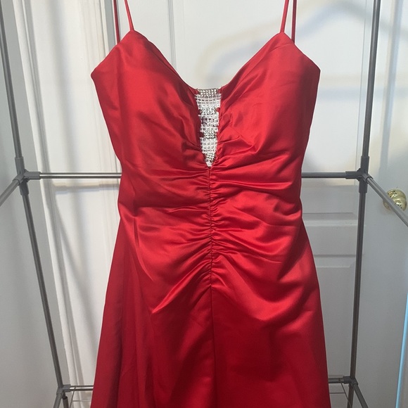 Red Satin like Dress with corset back - Picture 3 of 6